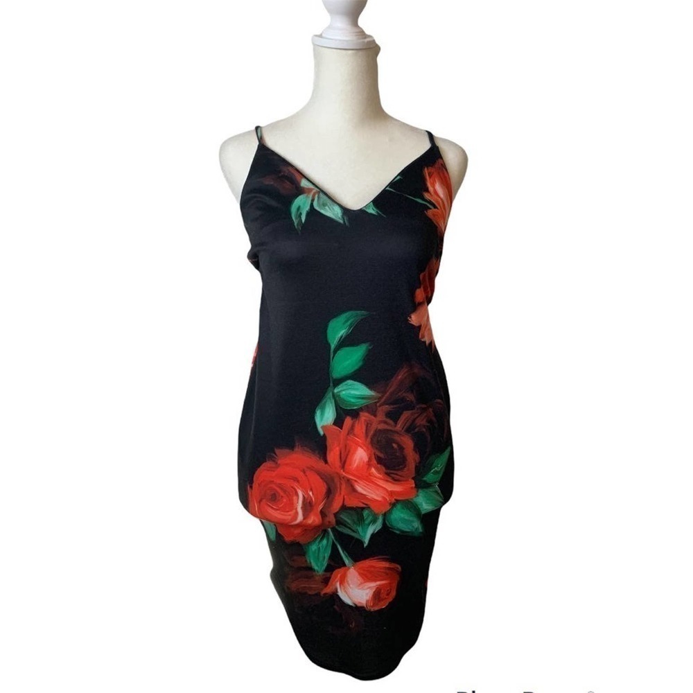 Missguided Black Floral Bodycon Dress